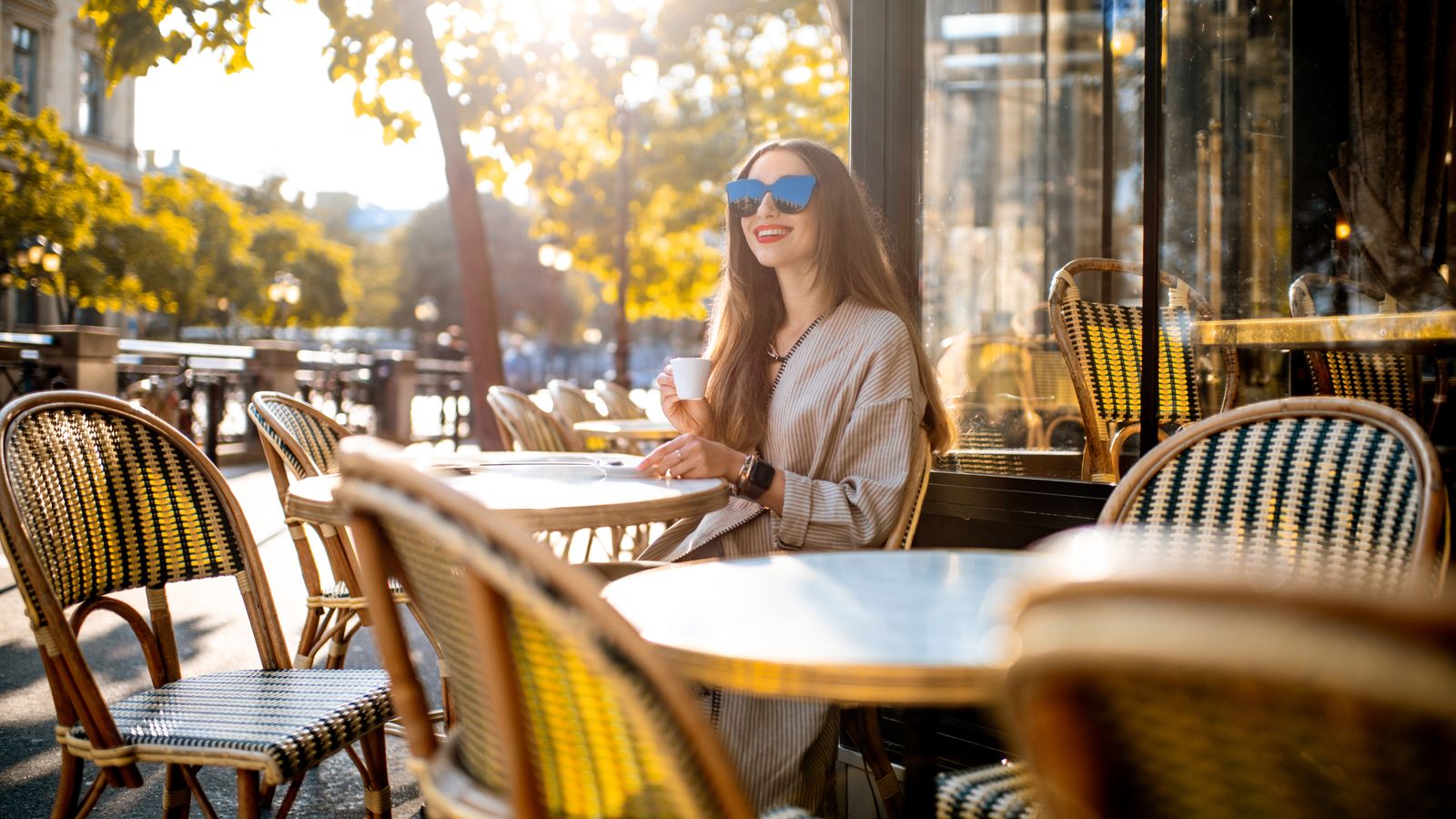 lone traveler enjoying morning coffee