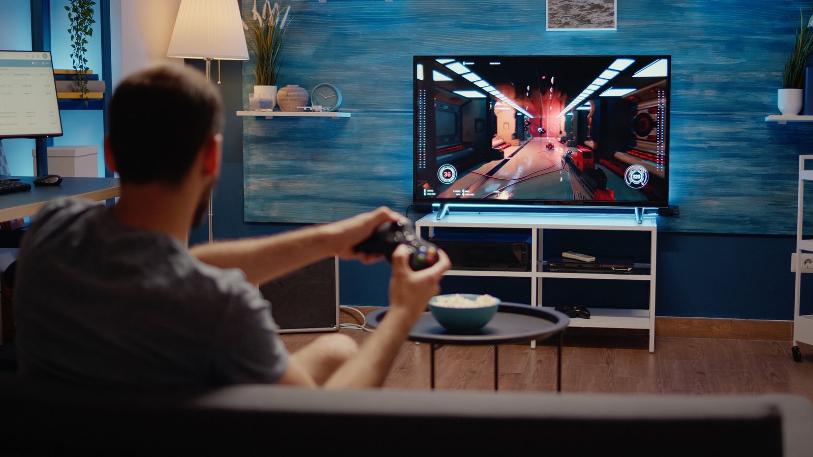 playing video game on tv