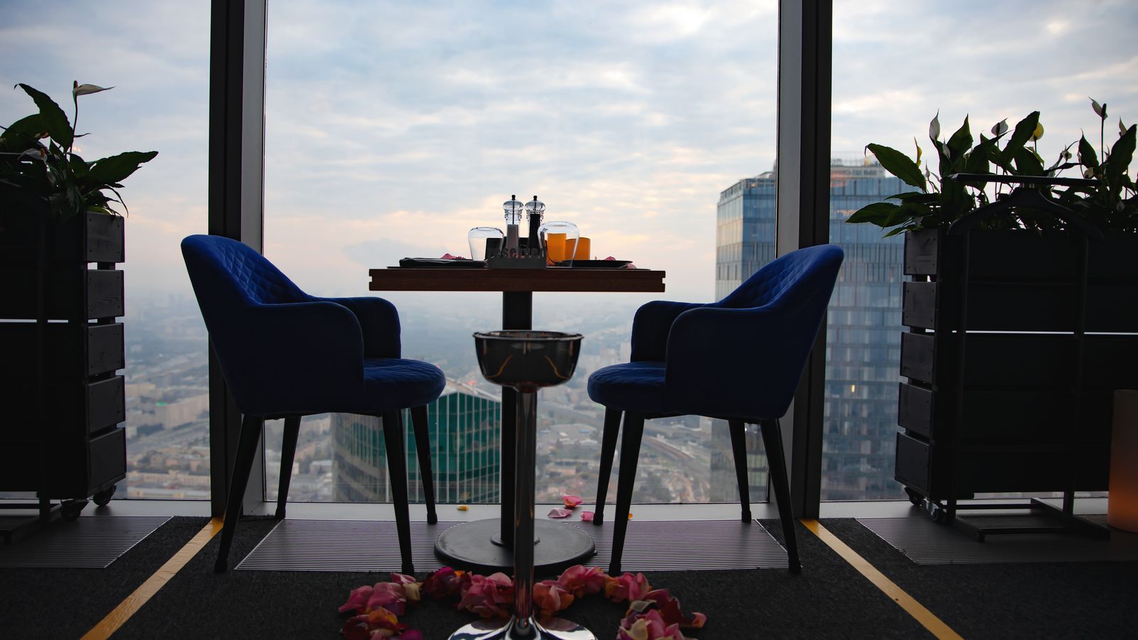 two empty chairs facing each other